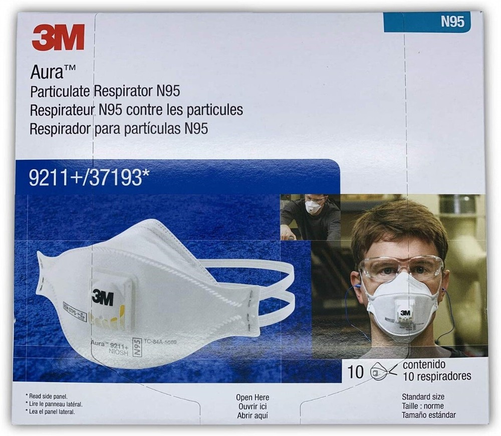 3M 9211+ N95 Particulate Respirator Exhalation Valve 10 BX Respirator Protection