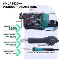 YIHUA 862D++ Soldering Station 750W Hot Air Rework Station Desoldering Rework
