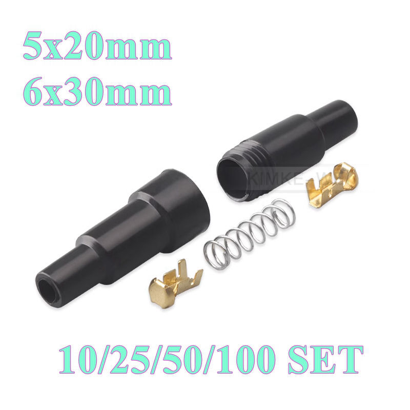 10/25/50/100 Set 5x20mm 6x30mm Inline Glass Fuse Holder With Terminal And Spring
