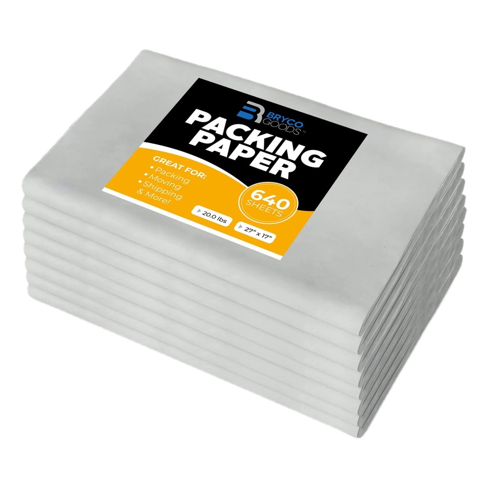 Bryco Goods Packing Paper Sheets for Moving – 20lb – 640 Sheets of Newsprint