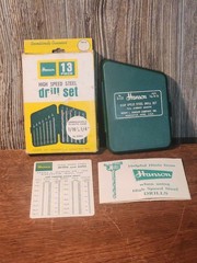 Hanson High Speed Steel Drill Set Full Jobbers Length S-113 Sizes 1/16″ to 1/4″