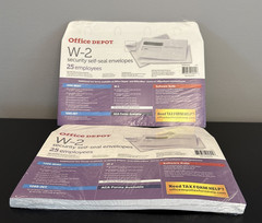 Lot of 2-Office Depot Double-Window Self-Seal W-2 Envelopes 25 in each pack