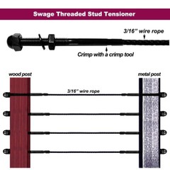 50X T316 Black Stainless Steel Hand Swage Tensioner for 3/16” Cable Railing