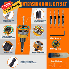 Countersink Drill Bit Set with Depth Stop 4PCS, HCS Four Blades 4 millimeters