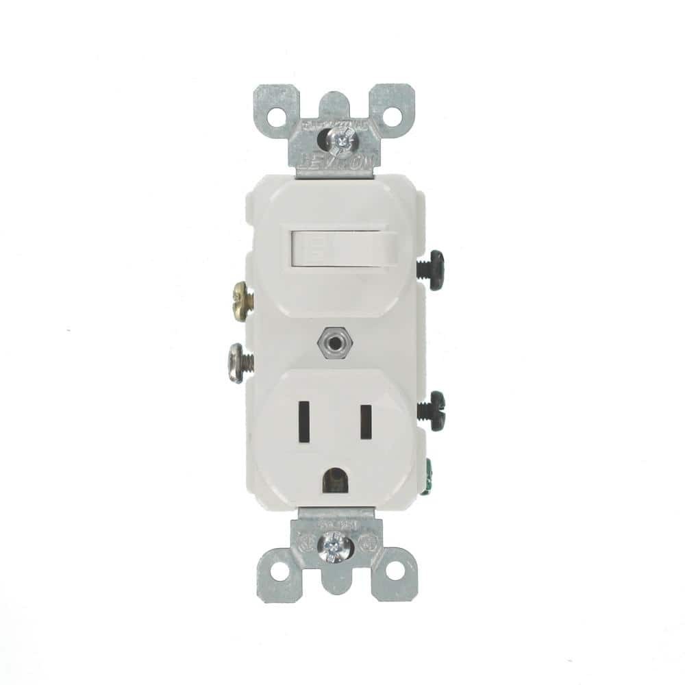 Leviton 5225-W 15A Combo Switch Outlet Commercial Grade White Single Pole