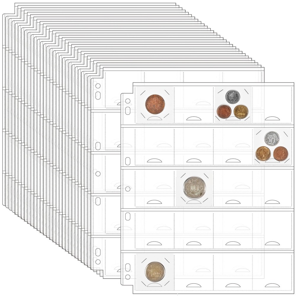30 Sheets Coin Binder Sheets for 2″ x 2″ Coin Flips – 600 Pockets 7 Holes Coin