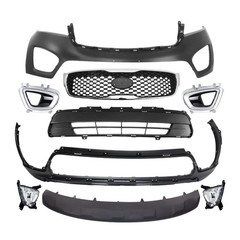 Front Upper Lower Bumper Kit Grille Fog Light 16-18 Kia Sorento LX EX