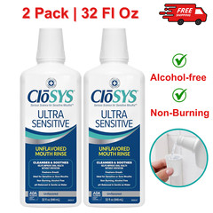 CloSYS Ultra Sensitive Mouthwash, Unflavored Alcohol Free, Soothe 2 Pack 32 Oz