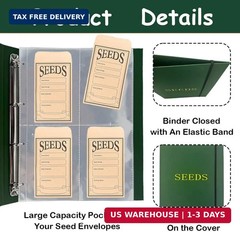 Extra Large Seed Storage Organizer Binder,3 Ring Seed Packet Organizer with 200