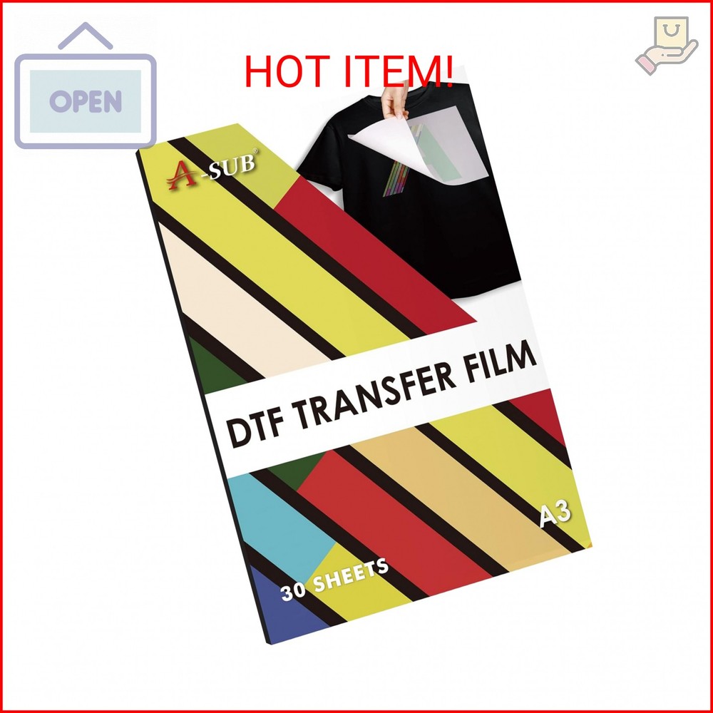 A-SUB DTF Transfer Film A3(11.7×16.5 Inch) – 30 Sheets Double Sided Matte DTF Tr