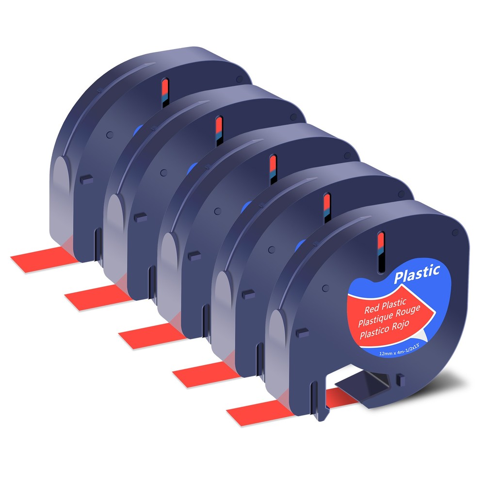 DYMO LetraTag Refill 91333 Plastic Red Lable Tape 12mm Compatible LT-100T 5pk