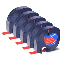 DYMO LetraTag Refill 91333 Plastic Red Lable Tape 12mm Compatible LT-100T 5pk