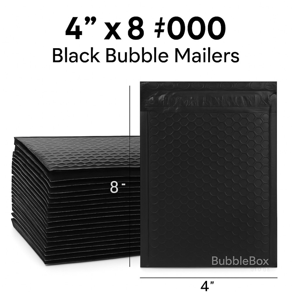 4×8 #000 Black Poly Bubble Mailers Self-Seal Padded Envelopes Small Ship