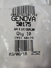 10Pcs – Genova 50175: 3/4″ x 1/2″ CPVC Tube Reducing Coupling