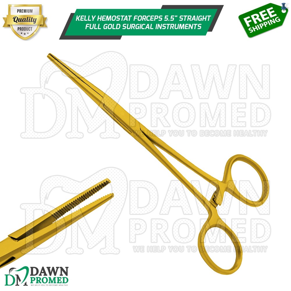 Kelly Hemostat Forceps 5.5″ Straight Full Gold Surgical Instruments German Grade