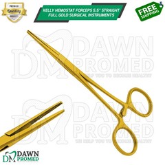 Kelly Hemostat Forceps 5.5″ Straight Full Gold Surgical Instruments German Grade