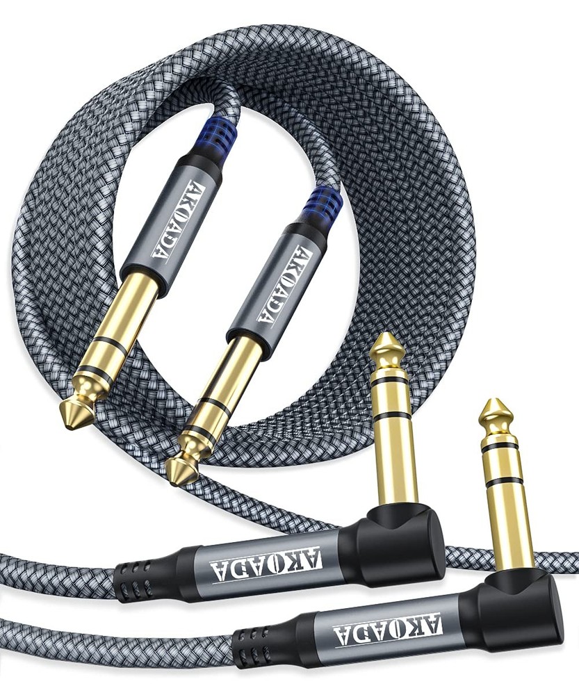 1/4 Inch TRS Instrument Cable (10ft 2Pack),Akoada Right Angle 6.35mm Male Jack S