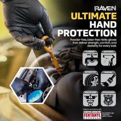 Raven SAS66518 SAS Safety Powder Free Examination Black Nitrile Gloves – 7 Mil L