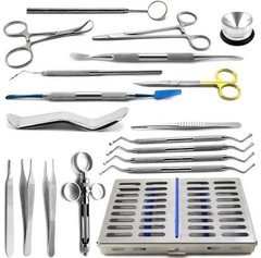 Dental Instrument Kit Set w/ Sterilization Cassette Mirror Forceps