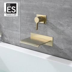 sumerain Wall Mount Tub Faucet Brushed Brass with Waterfall