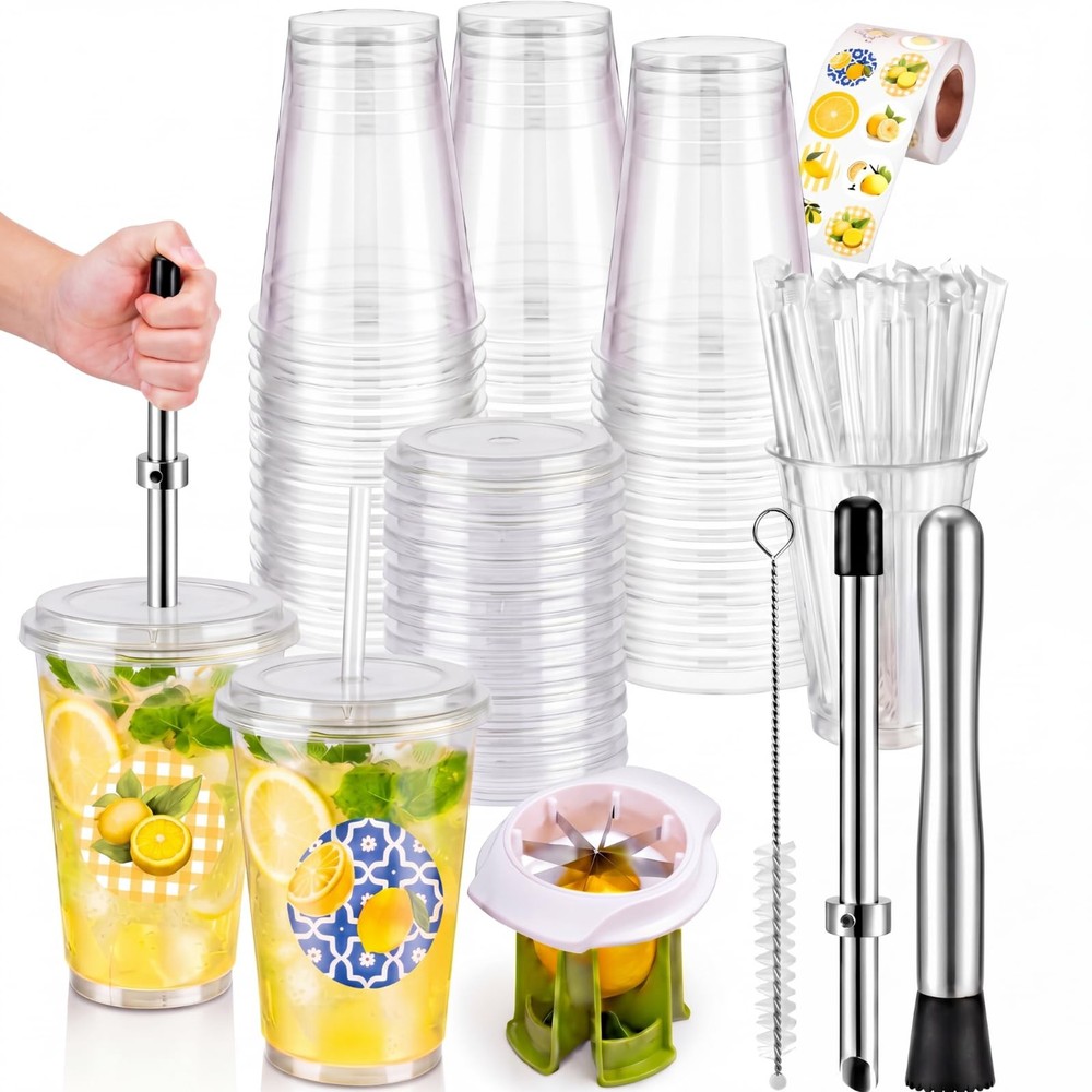 Best Yungyan 25 Sets Lemonade Cups with Lids Straws 32 oz Clear Plastic Include