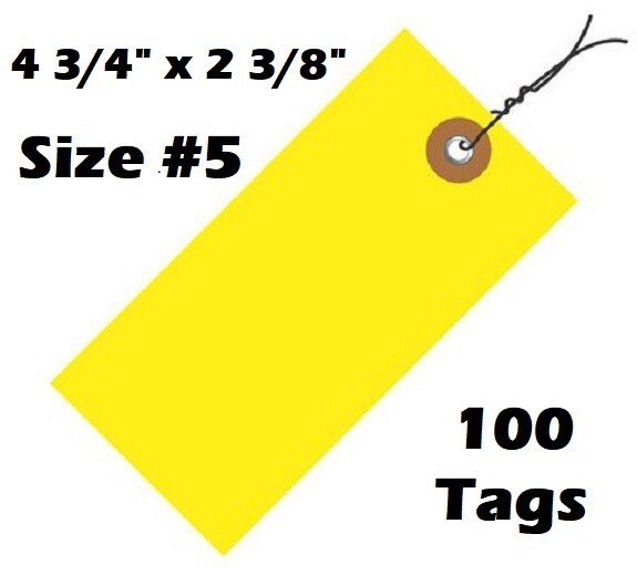 Size #5 Wired Tyvek Tag 4-3/4″ x 2-3/8″, Pack of 100 Tags, Yellow