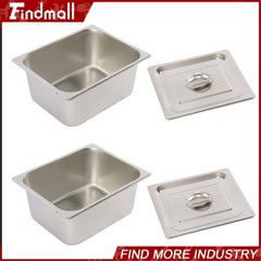 Findmall 2 Pack Hotel Pans 1/2 Size 6″ Deep Stainless Steel Steam Table with Lid