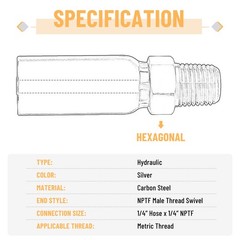 12Pack Hydraulic Hose Fittings: 1/4″ I.D. Hose x 1/4″ NPTF Male with Protection