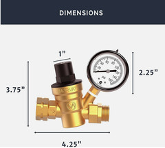 Morvat Adjustable Lead-Free Brass RV Water Pressure Regulator with Oil Gauge