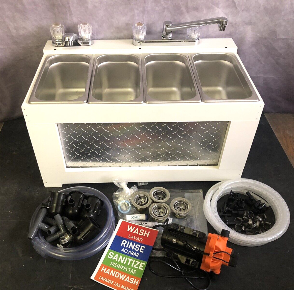 3 Compartment Concession Sink + Hand Sink W/COMPLETE PLUMBING & PUMP (Table Top)