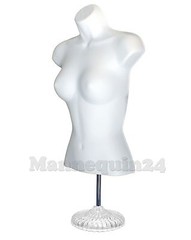 WHITE & FLESH MANNEQUIN FEMALE TORSO SET + 1 STAND + 2 HANGERS WOMEN DRESS FORMS