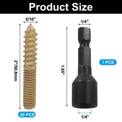 Litoexpe 20 Pcs 5/16-16 2 Inch Hanger Bolts Double Headed 2