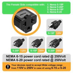 2Pack 4-in-1 15 Amp Household AC Plug to 20 Amp T Blade Adapter5-15P to 5-20R