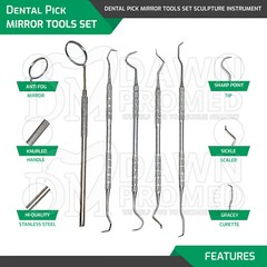 Dental Pick & Mirror Tools Set Sculpture Instrument Oral Hygiene Kit German Gr