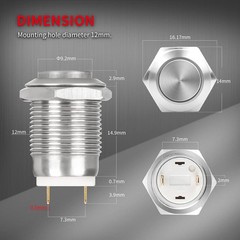 6pcs 12mm Momentary Push Button Switch 12V Waterproof Power Pushbutton Small …