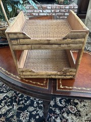 Bamboo Woven Rattan 2 Tiered Desk Organizer, Burnished 🔥 Good Condition