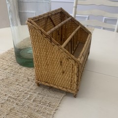 Vintage Burnt Bamboo and Rattan Desk Organizer Wicker