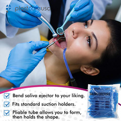 1000 (10 Bags) Blue Clear Dental Saliva Ejectors Ejector Disposable Suction Tips
