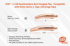 SÜA® – 1-118 Oxy/Acetylene Bent Gouging Tips – Compatible with Victor Series 1