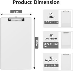 Plastic Legal Size Clipboard, Clear 8.5 X 14 Clip Boards | Size 9 X 15 In, Long