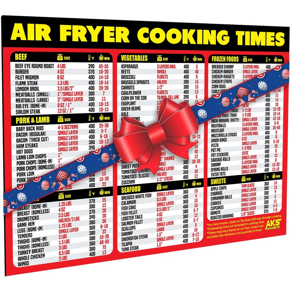 Air Fryer Magnetic Cheat Sheet – Large Print Easy to 11 x 8.5 inches, Red