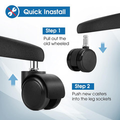 Heavy Duty 2″ Office Chair Wheels – Silent Rubber Swivel Replacement Set