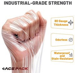 Shrink wrap Stretch Film Clear 2 Rolls 5″x1000 80 Gauge with Handle Heavy Duty