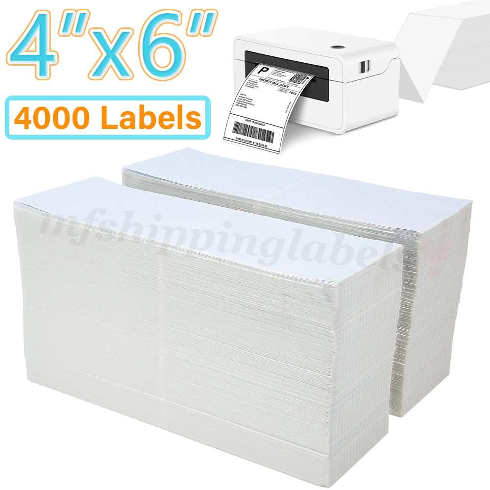 4000 4″x6″ Fanfold Direct Thermal Shipping Labels Perforated for Zebra & Rollo
