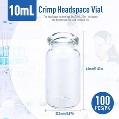 100pcs 10ml Glass Vials Sample Vials Headspace Vial 20mm Crimp Top Clear HPLC