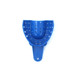 2PCS Dental Impression Trays Blue Plastic Perforated Set Upper / Lower S/M/L/XL