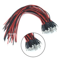 100x White LED Single Bulb Small Light Wire 5V-12V DC 3mm Bright Round Top Clear