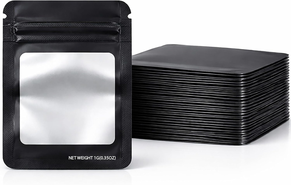 Mylar Bags Depot 1g Solid Mylar Bags with Square Window, Heat Sealable Moisture-