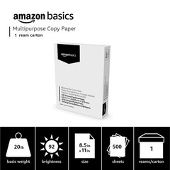 Basics Multipurpose Copy Printer Paper, 8.5 x 11 Inches, 20 lb, 92 Bright