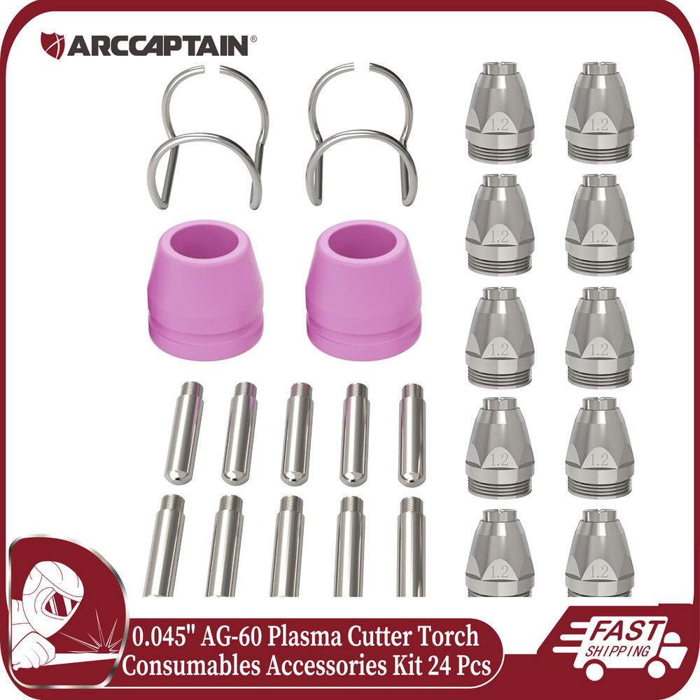 24PCS AG60 Plasma Cutter Torch Consumables for CUT55 PRO/PROLUX/60 HF Pilot ARC